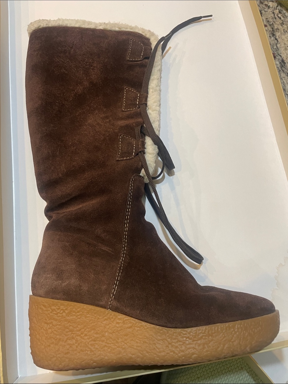 Michael Kors Brown Suede Wedge Winter Boots with Shearling Inside